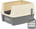 Large Cat Litter Box with High Sides, Open Top, Includes Scoop