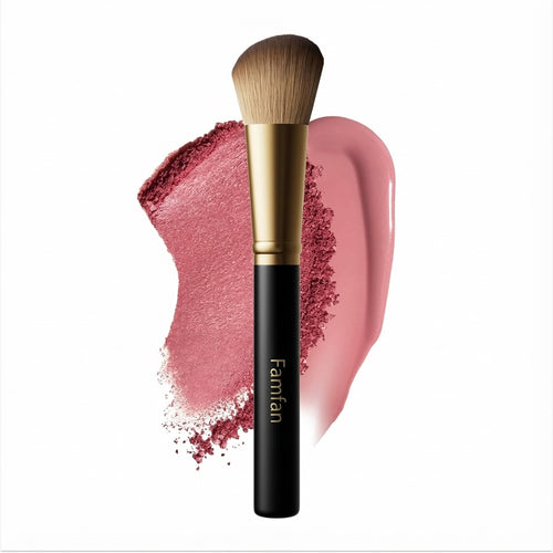 Angled Blush Brush with Black Wooden Handle & Dense Bristles for Makeup Application