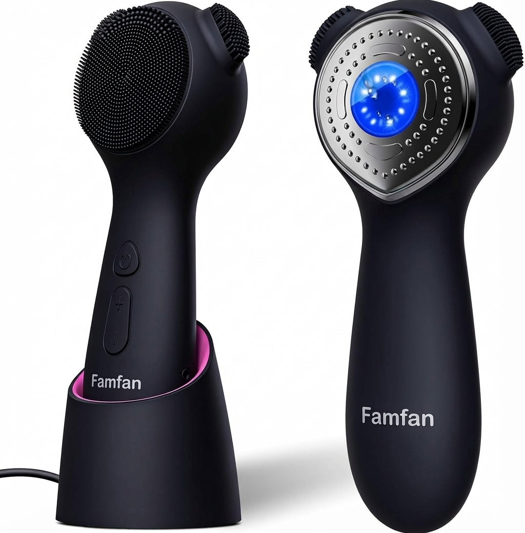 Silicone Face Scrubber Exfoliator Electric for Men Women, Rechargeable Facial Cleansing Brush with Wireless Charging Dock