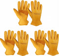 Leather Work Gloves for Men: 3 Pairs Cowhide Working Gloves Abrasion Resistant Driver Glove